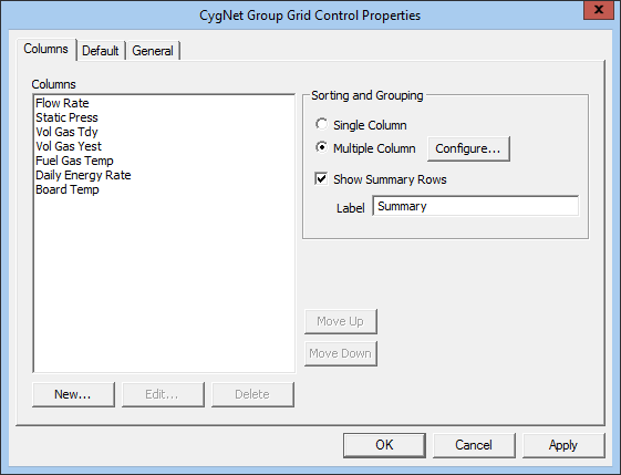 Group Grid Tool - Columns Page